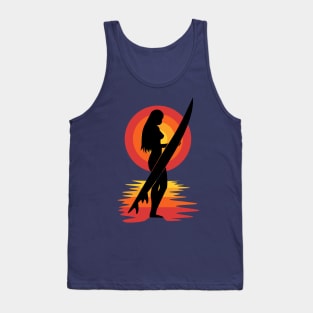 Surfer girl silhouette sunset Tank Top